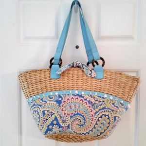 Vera Bradley Paisley Straw Tote Bag